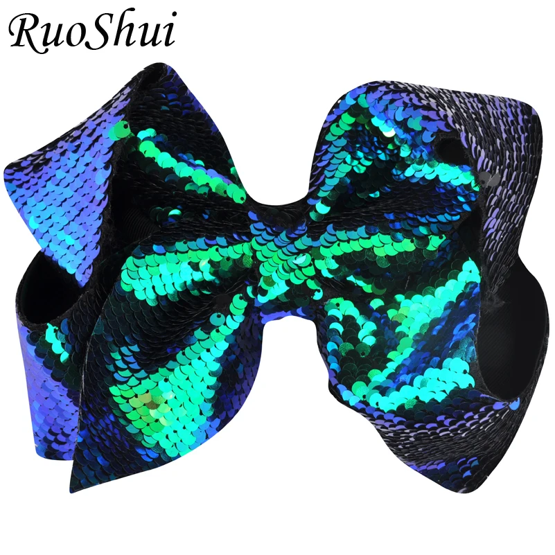 

8 inch Big Rainbow Large Hair Bow Sequins Mackerel Ribbon Hairgrips Alligator Clips Headwear Bowknot Girls Hair Accessories
