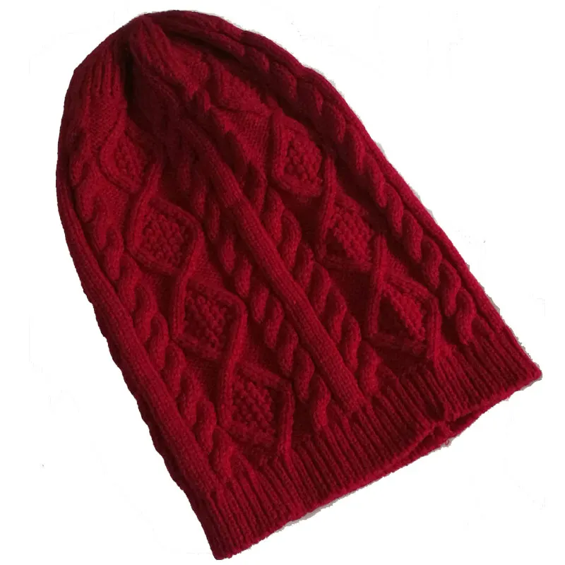 Для женщин кабель вязать шапки зимние теплые плед Сутулиться шапка шапочки темно-серый бежевый темно-цвета: красный и коричневый черный 30*18 см - Цвет: dark red