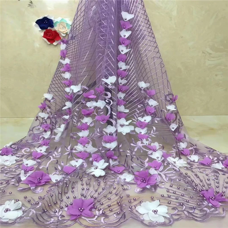 VILLIEA Африканский, лиловый кружевной ткани 2019 Высокое качество 3D цветок французский чистая Свадьба Нигерия вышитые вечерние платья сетка