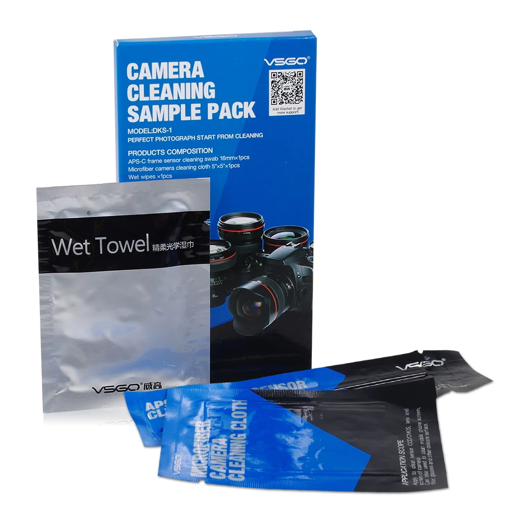 

Professional VSGO DSLR Camera Cleaning Kit Simple Pack With APS-C Sensor Swab Wet Towel and Microfiber Cleaning Cloth.