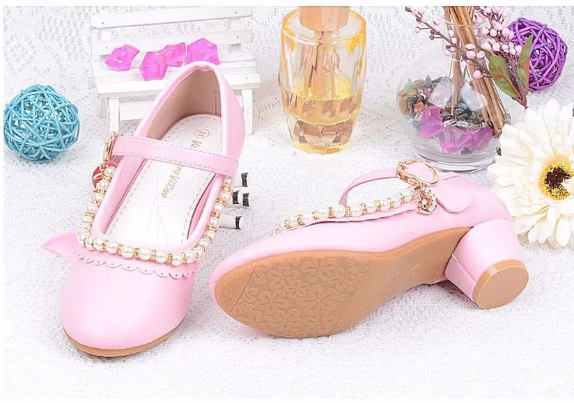 Обувь для девочек для детских каблук туфли для девочки модная одежда для девочек туфли в стиле «Принцесса» с Бисер студент вечерние кожаная обувь