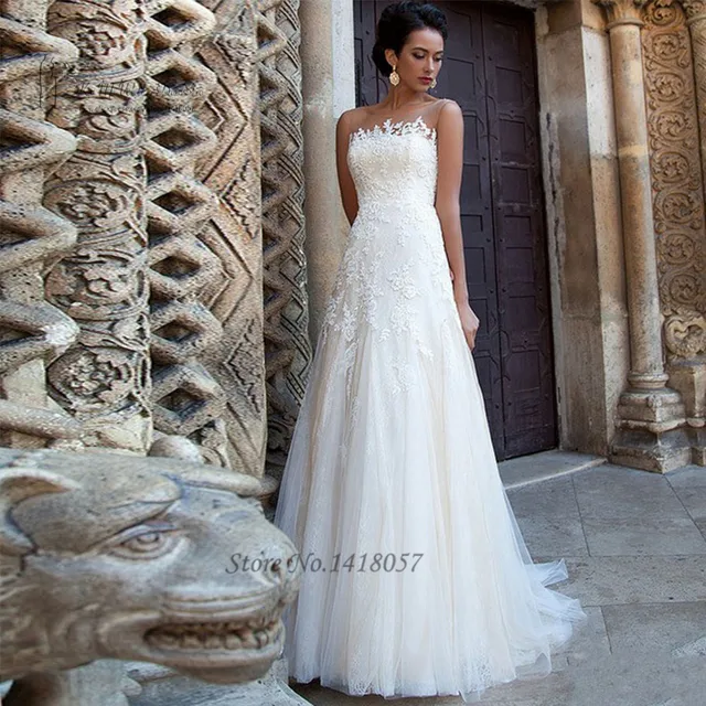 Robe De Mariage Summer Lace Wedding Dress A Line Bride Dresses 2017 Robe De Mariage Summer Lace Wedding Dress A Line Bride Dresses 2017 Sleeveless V Back Tulle