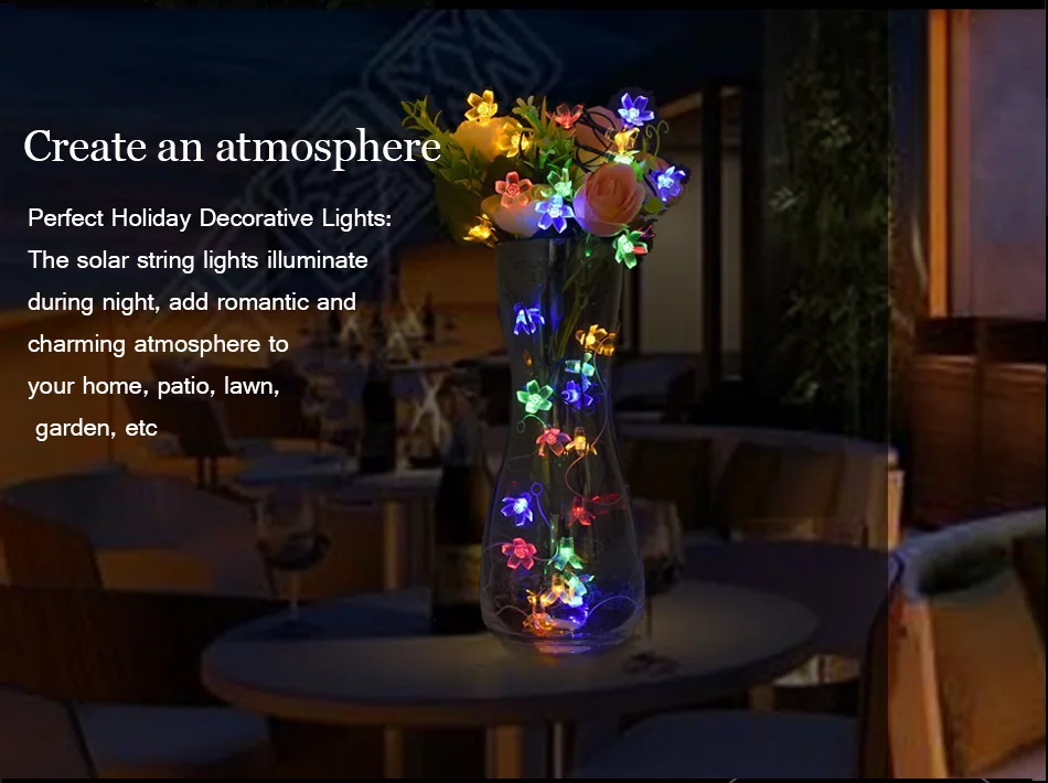 Casa de Férias Festa de Casamento Pátio ao ar Natal Solar Luzes Cordas Led 7 m 23ft Blossom Flower Garden Lawn Decorationsfor Livre 50 7 solar string lights