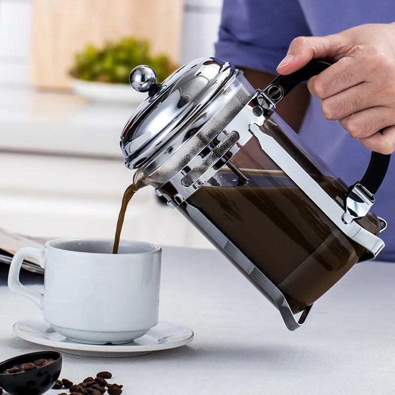 

French Coffee Pot Stainless Steel Press Plunger Glass Hollow Cafetiere Coffee Filter Grinder Cup Coffee Tea Maker 350ML 1L