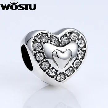 

TOP Quality Always In My Heart Silver color Charm Beads With Crystal Fit Original Bracelet Pendants For Women DIY Jewelry