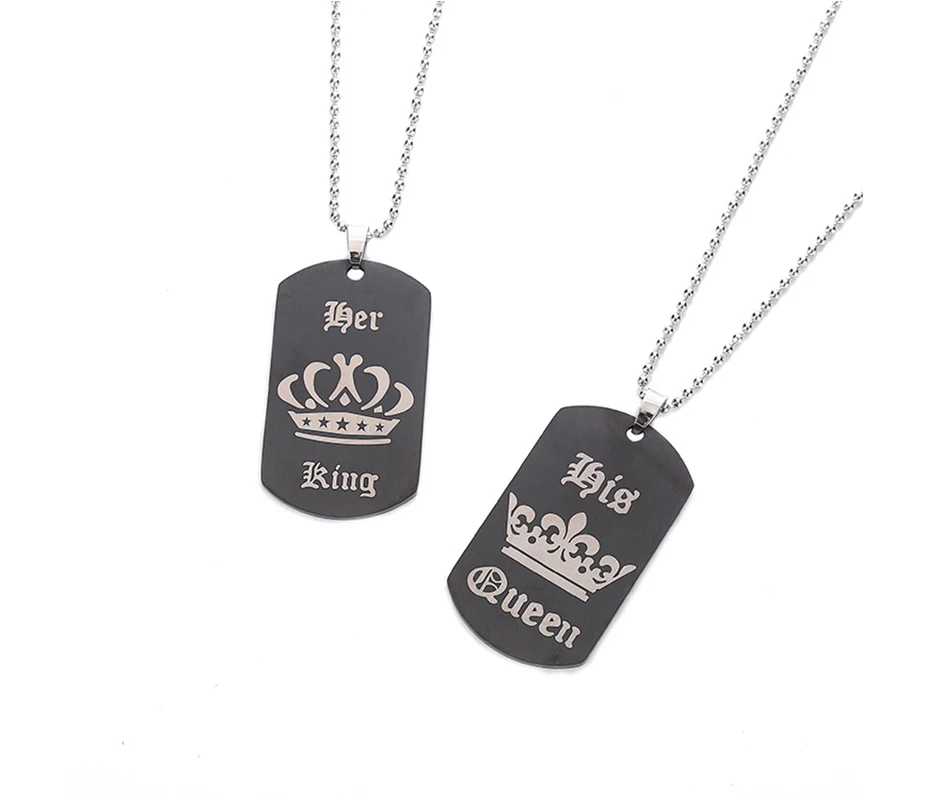 his queen her king couple stainless Dog Tag Pendant Necklacespendant