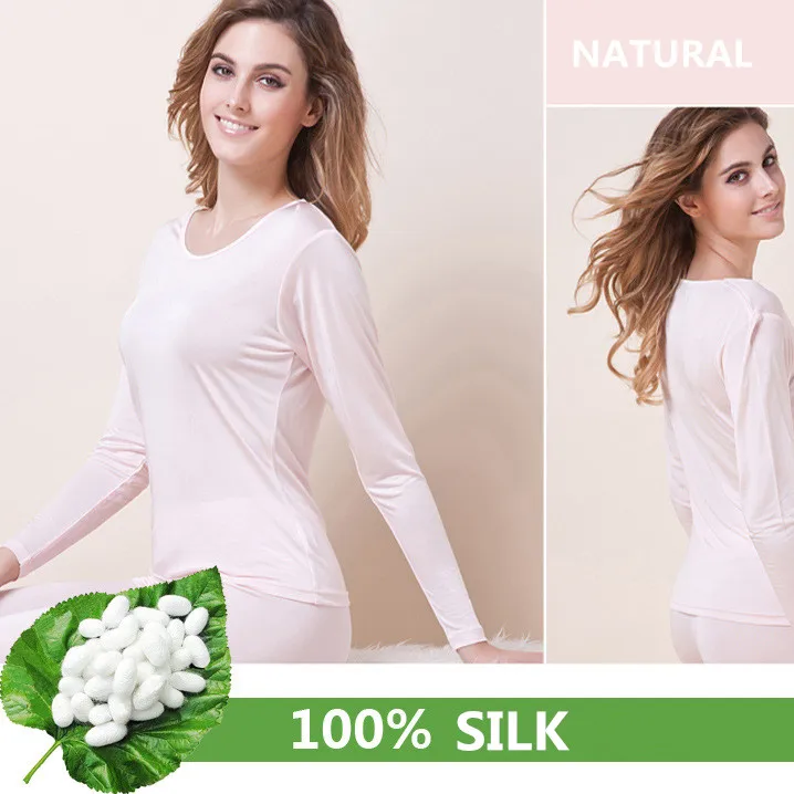 

42 Needle Winter Silk Underwear Sets Long-sleeve Thermal Thin 100% Mulberry Silk Women Long Johns M/L/XL Free Shipping
