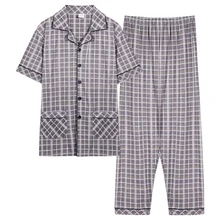 Летние пижамы для мужчин Хлопковые полосатые Мужская пижама Короткие топы+ длинные брюки пижамы с отложным воротником плюс размер Lounge Pyjama