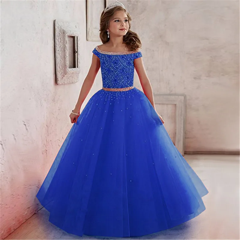 

New Flower Girl Dresses Satin Voile Beading Appliques Sequin Ball Gown Beading Evening Vestido Meninas Communion Gown Longo