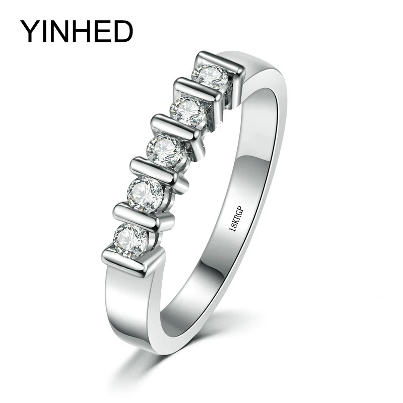 Женское кольцо YINHED белое золото 18KGP обручальное с фианитом AAA + Anel ZR480 | Украшения и