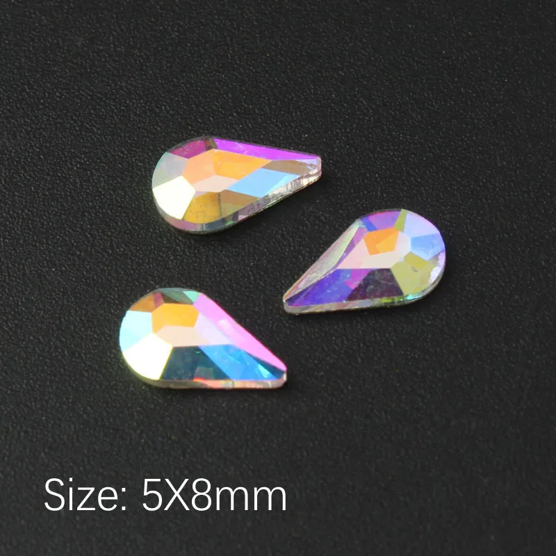 Лучшие продажи кристалл AB 3D дизайн ногтей Стразы необычной формы кристаллы и камни для DIY художественное оформление ногтей - Цвет: Drop 5X8mm(Flat)
