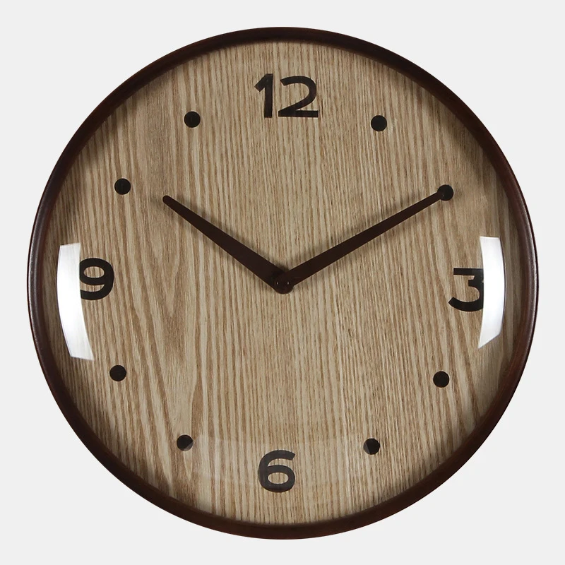 Japanese Korean Wooden Wall Clock Moon Convex Glass Curved Frame Watch