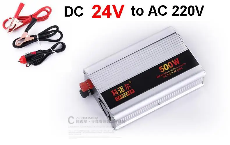 

Free Shipping 500W DC 24V to AC 220V crocodile clip+The cigarette lighter line Power Inverter Converter Transformer Power Supply