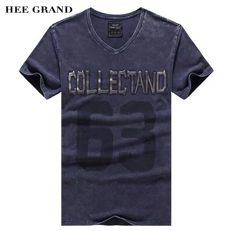 

HEE GRAND Men Summer T- Shirts 2017 New Stylish Letter Print Whole Cotton Breathable Material Slim Fitted Male T-shirt MTS2365