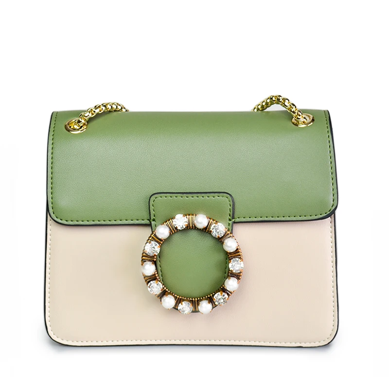 

Genuine Leather Women Bag Cowhide Crossbody for Bag Women 2018 Flap Chains Shoulder BagS Luxury Ladies Bags Peals Diamound