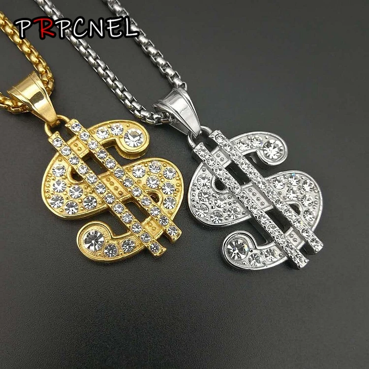 

Hip hop Dollar Coin Necklace Men/Women Pendant Necklace 316L Stainless steel US Money Sign Chain Gold/Silver Color Fashion