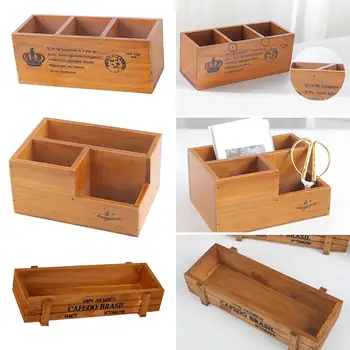 

Wooden Succulent Plant Storage Box Retro Office Desktop Storage Box Cosmetics Remote Control Pen Storage Organizer