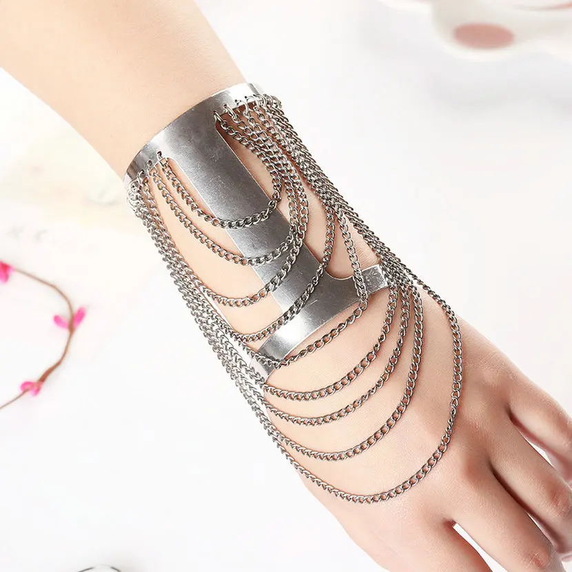 Silver Plated Big Statement Cuff Bracelet Punk Style Pulseira Ouro Wide