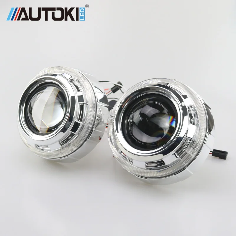 

Autoki 2.5 inch H1 Bi-xenon Projector Lens LED Angel Eyes Halo Shrouds DRL Running Lights Headlight Retrofit Headlamp H4 H7