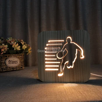 

Wooden LED basketball hollow design night light warm light USB power lamp as creative team birthday gift or home decoration
