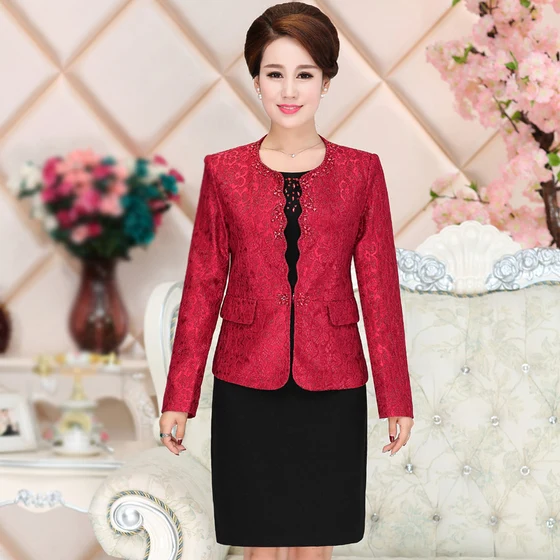 High Quality Free Shipping Autumn Fashion Women Work Wear Suits Dress Medium Old Age Temperament Plus Size Set Suit Slim | Женская