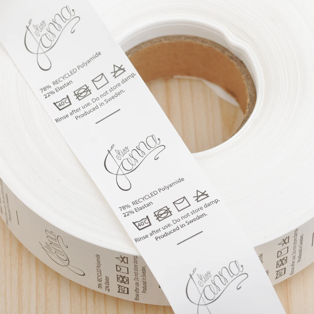 Custom Made design white garment washing care label clothing care size tags washable labels nylon taffeta by roll