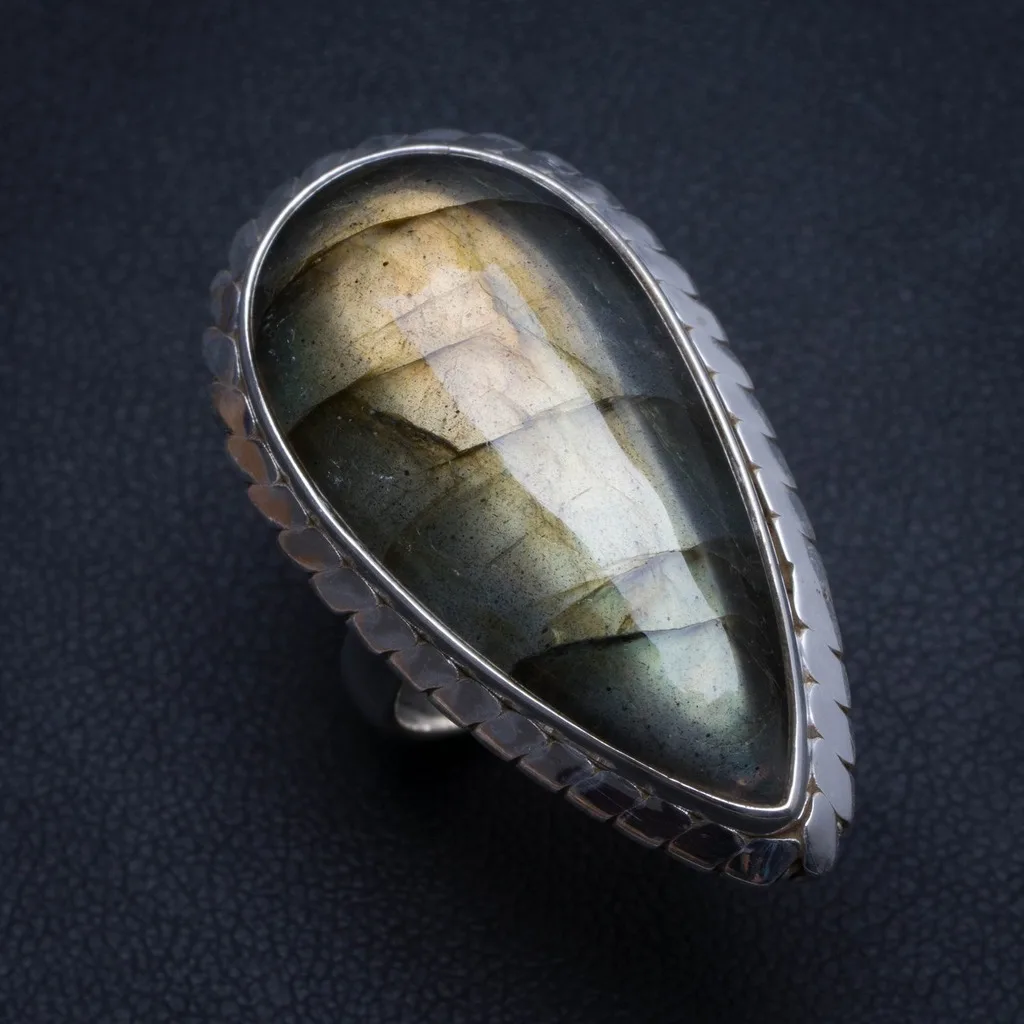 

Natural Blue Fire Labradorite Handmade Unique 925 Sterling Silver Ring, US size 6 T6073