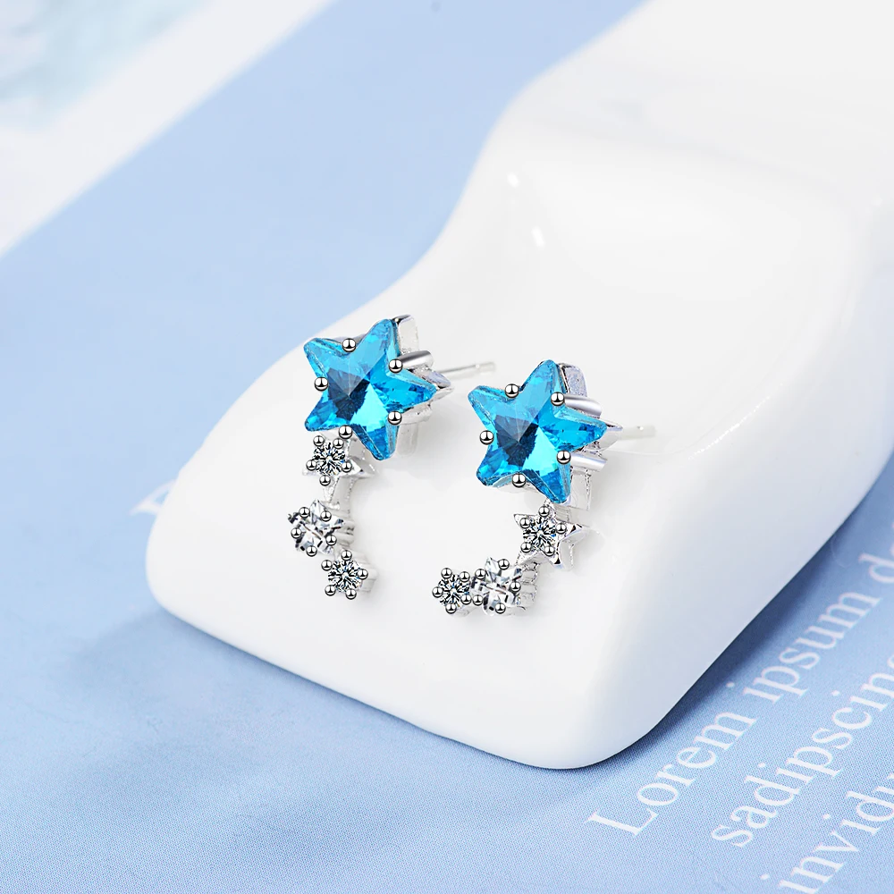 Todorova, синие Кристальные серьги-гвоздики с кубическим цирконием в виде звезды для женщин, корейские модные ювелирные изделия, маленькие серьги-альпинисты для ушей