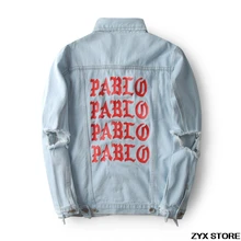 Best Version Xieruis Pablo Print Denim Jacket Season3 Kanye West Pablo Jeans Jacket Hip Hop Paul Military Women Men Jackets Coat