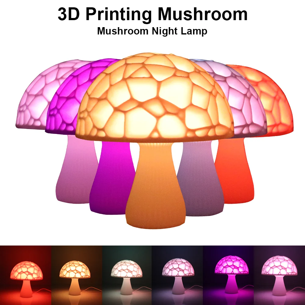 

BORUiT 16 Colors 3D Print Mushroom Night Light USB Rechargeable LED Creative Remote Controlled Lamp for Home Decoration Lighting