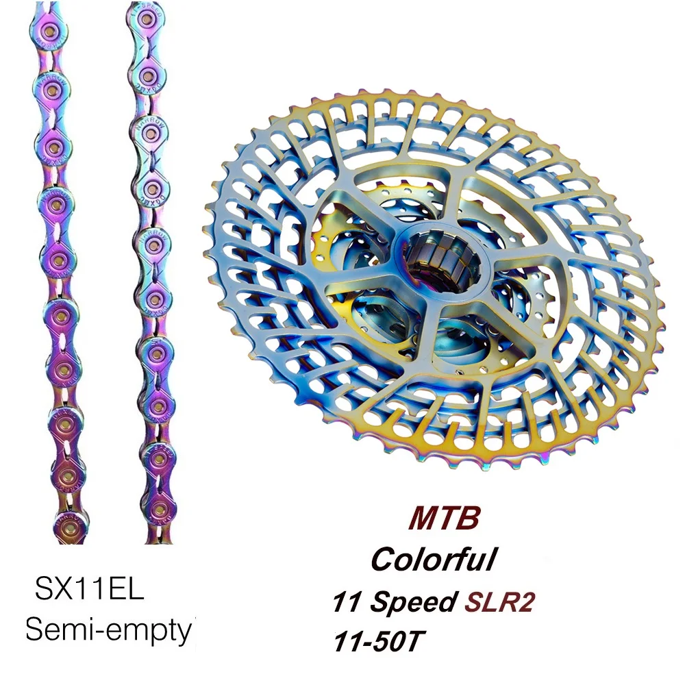 

11 Speed MTB Groupset 11-50T Colorful Cassette SLR2 Bicycle Freewheel and SX11EL Rainbow Chain 11S Bike Group Set Bike Parts