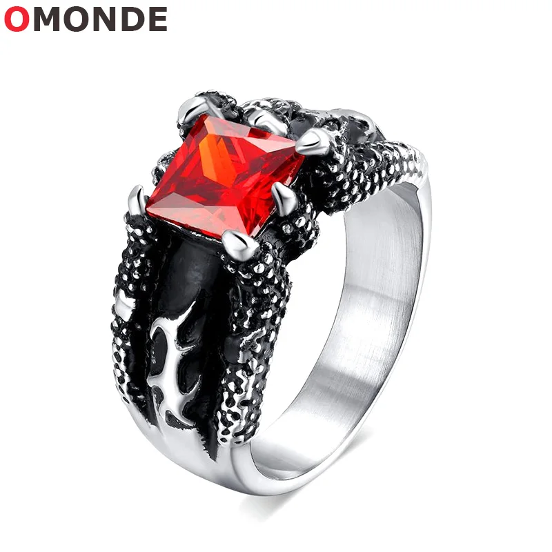 Download OMONDE Antique Dragon Claw Rings Black Silver Color Stainless Steel with Red Stone Vintage ...