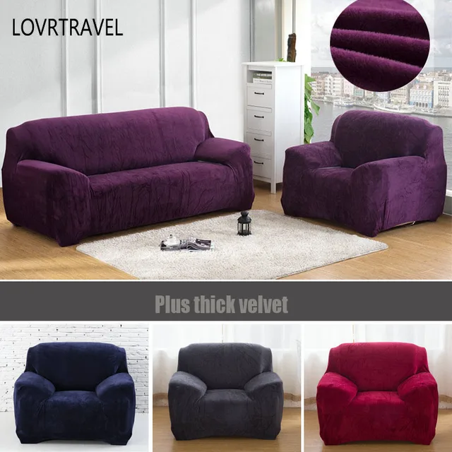Us 9 34 27 Off Plush Fabric Sofa Cover 1 2 3 4 Seater Thick Slipcover Couch Sofacvoers Stretch Elastic Covers Solid Color Simple Velvet In
