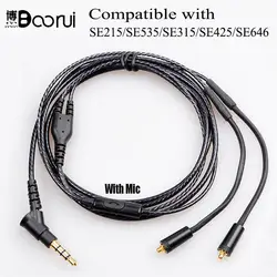 Boorui обновления позолоченными MMCX кабель съемный видео кабель с микрофоном для SE215 SE315 SE425 SE535 SE846 UE900 бас наушники