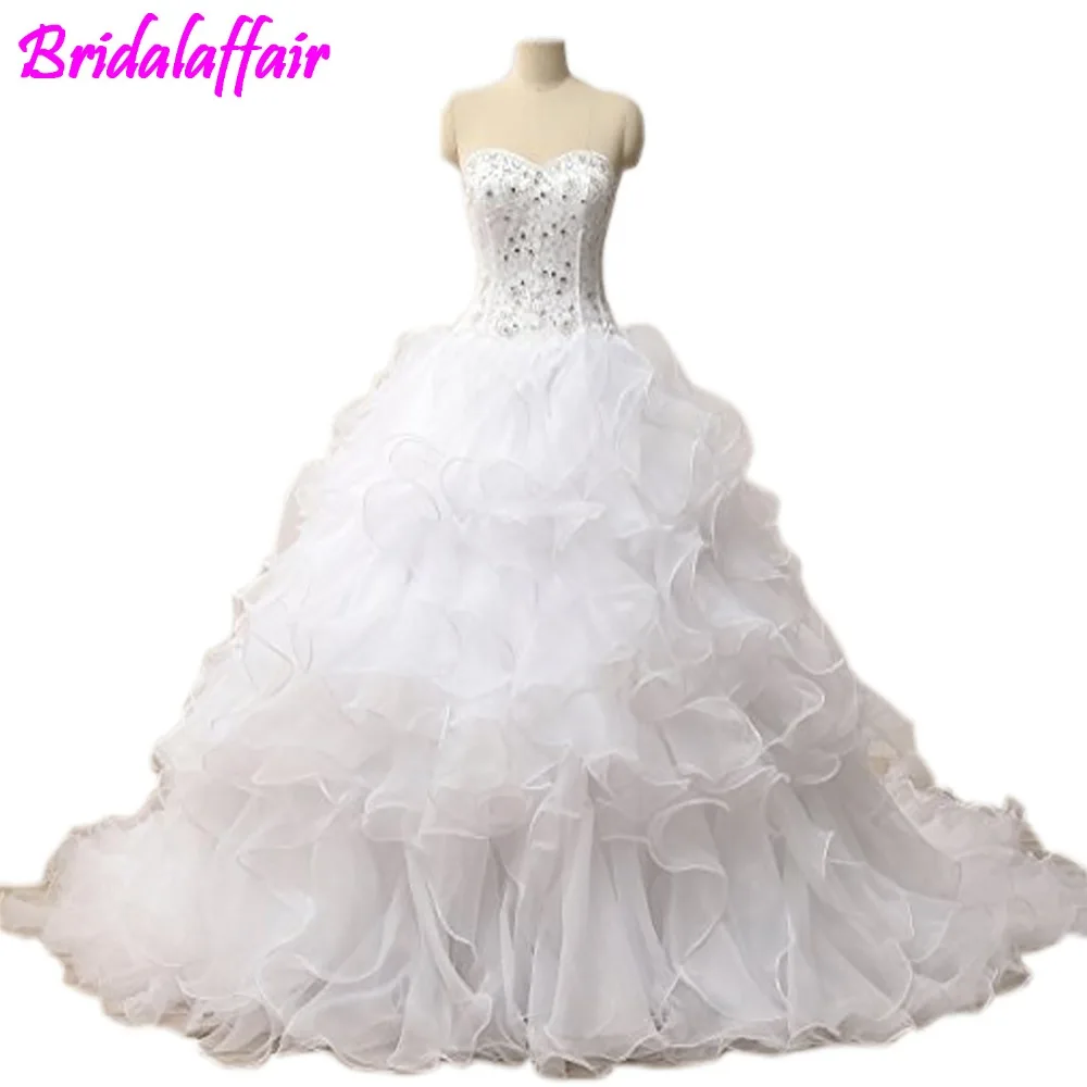 

BridalAffair Noble Sweetheart Beaded Organza Wedding Dresses Lace Up Bridal Gownslong wedding bride dress robe de princesse