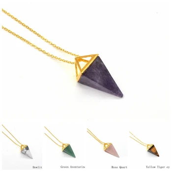 Natural Stone NecklaceHexagon Pyramid Pendant Charms Healing Chakra Amulet European Fashionable Crystal Undertale Sans For Woman