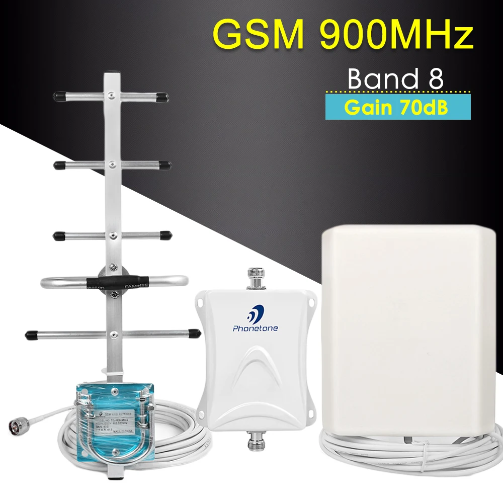 Усилитель сотового сигнала GSM 900 МГц 70 дБ усилитель телефона Band 8 антенна комплект
