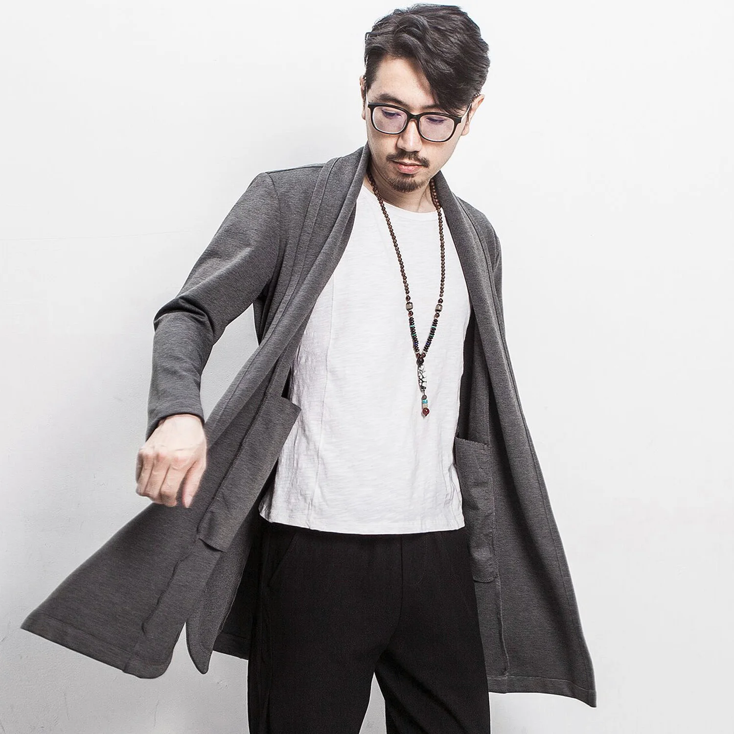 dark Solide Veste Longue Lâche Longues Vintage Cardigan D'automne M 5xl Noir Chinois Taille De Grande Mâle Couleur Gris À Style Manches Hommes Black Gray 8nN0wOPkXZ