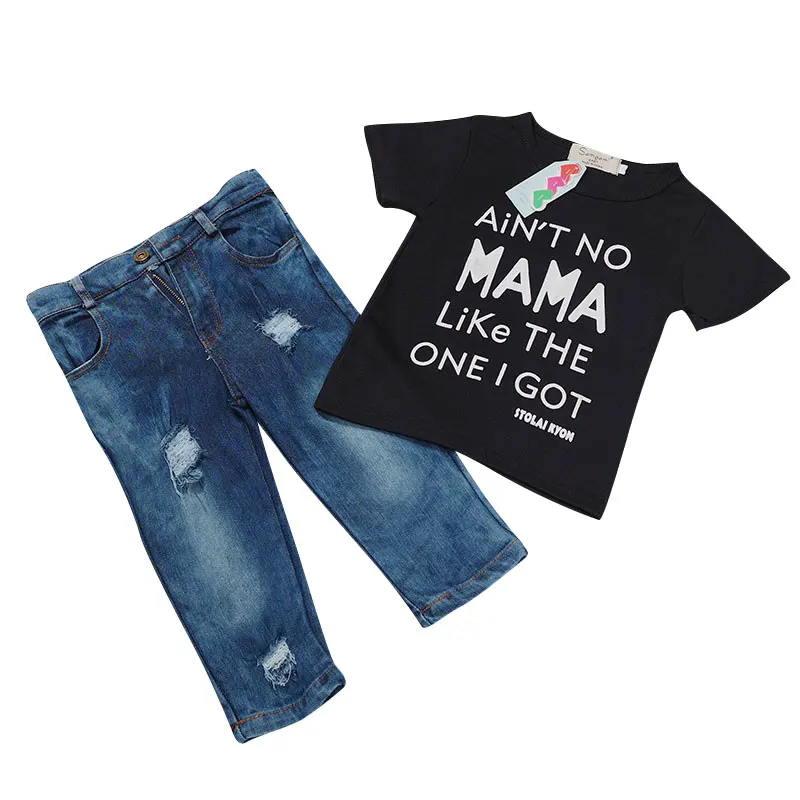 

Fashion Toddler Kids Baby Boys Letter Pattern Tops T-shirt + Jeans Pants Outfits Clothes