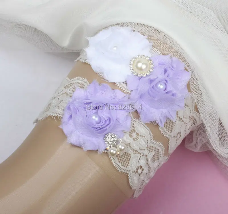 Дизайн кружевная отделка фиолетовый и белый цвет потертый цветок Подвязка невесты для свадьбы Подвязка из фиолетового Потертого цветка ручной работы