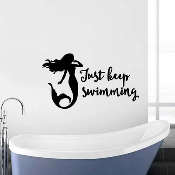 

Cute Mermaid Wall Sticker Just Keep Swimming Quote Wall Decal Removable Vinyl Wall Poster Mermaid Window Stickers AY1832