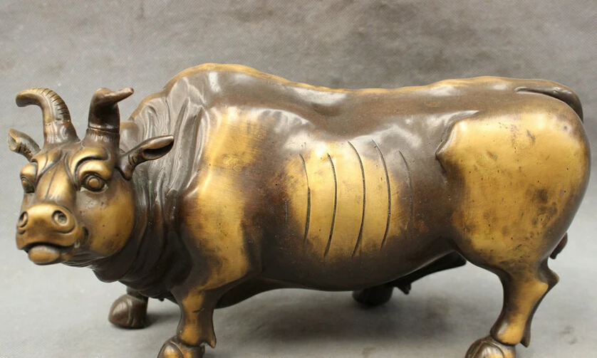 

USPS to USA S1531 13" Chinese Pure Bronze Copper Year Zodiac Wealth Bull Ox Buff Statue Sculpture (B0413)