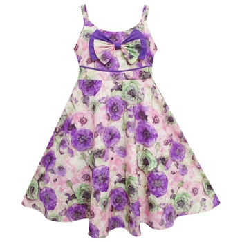 

Girls Dress Sling Bow Tie Flower Princess Cotton Purple 2020 Summer Wedding Party Dresses Girl Clothes Pageant Sundress Vestidos