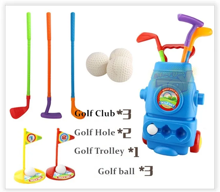 Новинка детские игрушки набор мини-гольф с коробкой посылка Best подарок на день рождения Гольф-клубы golfballs Портативный тележка игры на открытом воздухе, Крытый