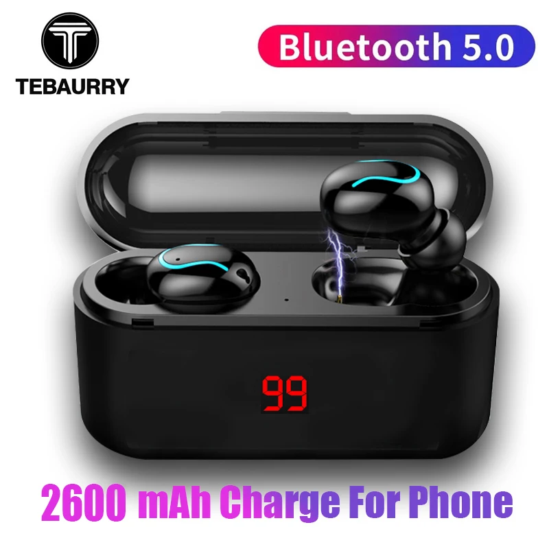 Tws V5.0 Bluetooth наушники, стерео бас, настоящие беспроводные наушники, Спортивные Bluetooth наушники, Мини наушники с 2600 мАч, Дополнительный внешний аккумулятор