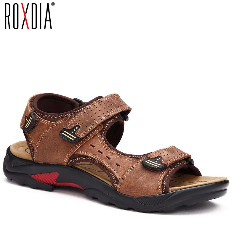 

ROXDIA mens beach sandal genuine leather summer men sandals new fashion breathable male shoes plus size 39-48 RXM045