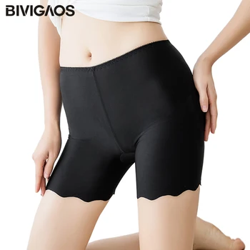

BIVIGAOS New Summer Ice Silk No Trace Anti-exposure Safety Shorts Female Large Size High Elastic Thin Underwear Seamless Shorts