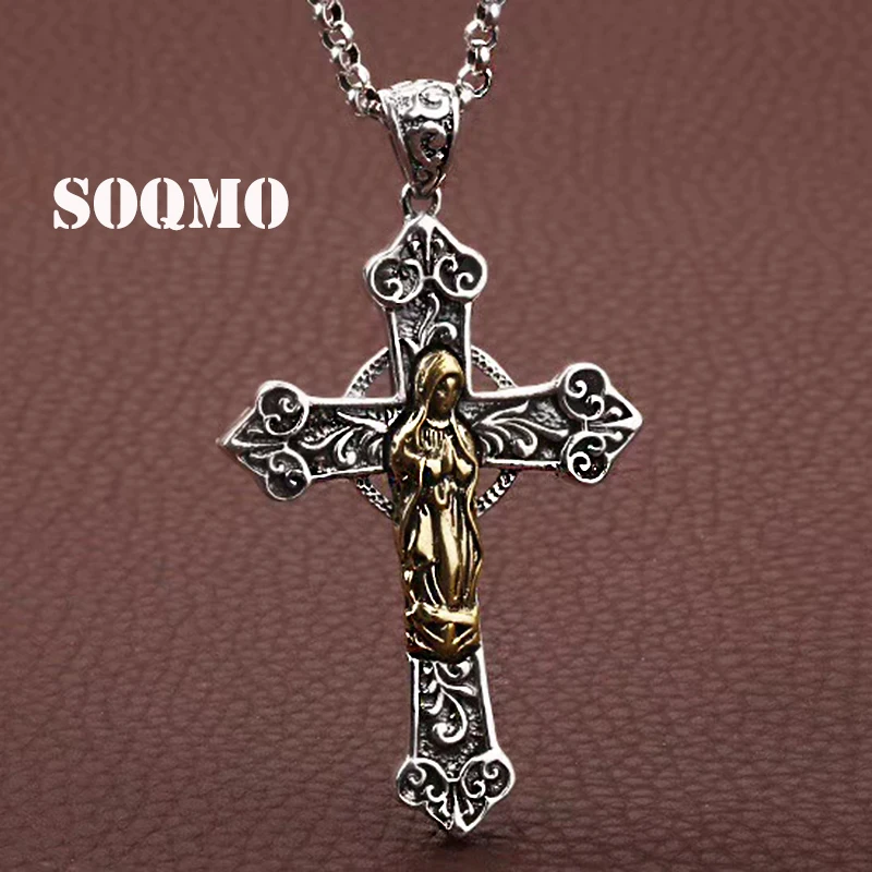 SOQMO 925 пробы Серебряная Дева Мария скульптура крест подвески для женщин мужчин