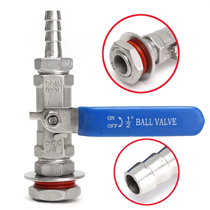 

1/2" Stainless Steel Weldless Compact Ball Valve & Barb-Homebrew Beer Kettle Pot Stainless Steel Weldless Ball Valve