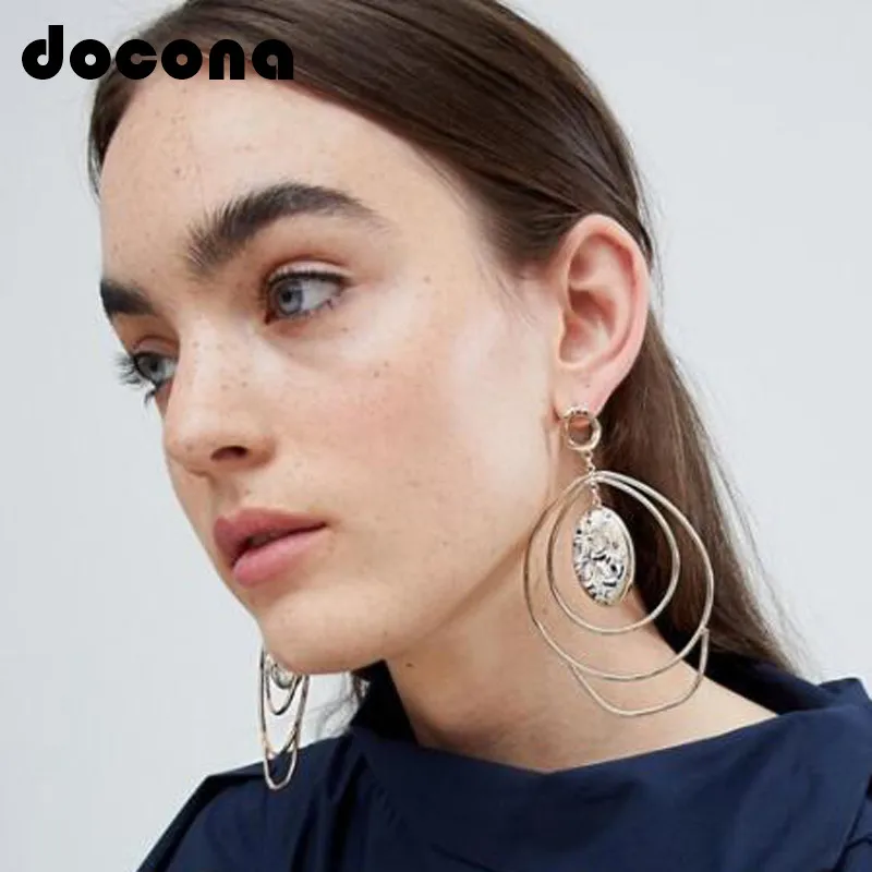 

docona Punk Exaggerate Hollow Round Stone Drop Dangle Earrings for Women Girl Large Circle Geometric Pendant Earring 3286